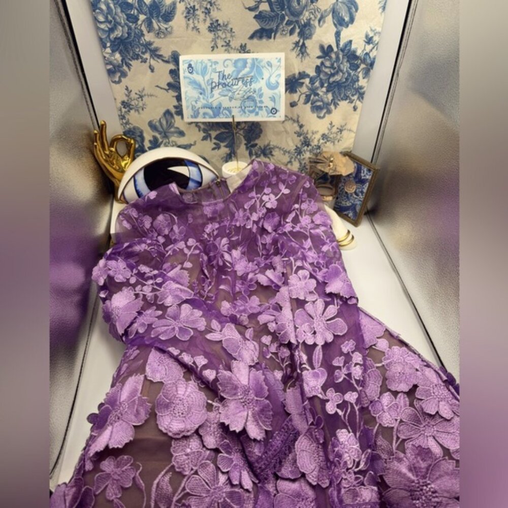 🆕 BRONX & BANCO 🧿 NWOT Bouquet Maraya Long Sleeve Mini Dress, Lilac Sz M US 6 - Picture 2 of 16